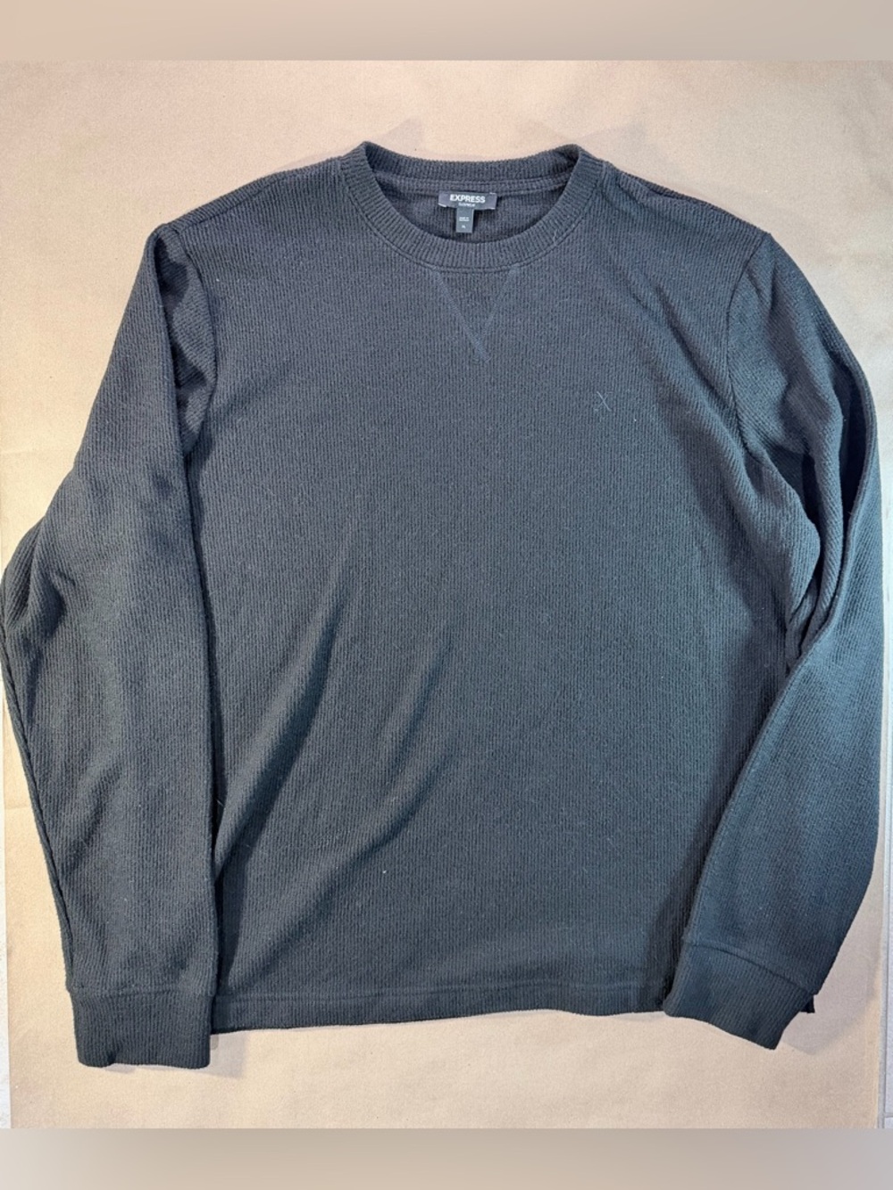 Express Waffle‑Knit Long Sleeve Shirt – Men’s XL Gray Textured Crewneck